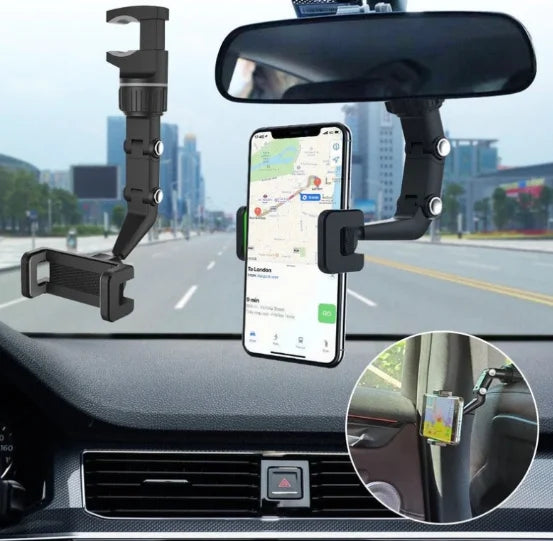 Suporte Veicular 2 em 1 – Celular e GPS no Retrovisor