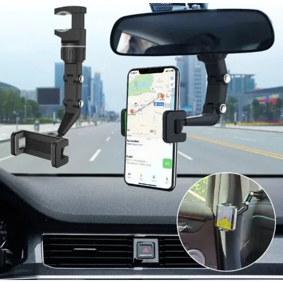 Suporte Veicular 2 em 1 – Celular e GPS no Retrovisor