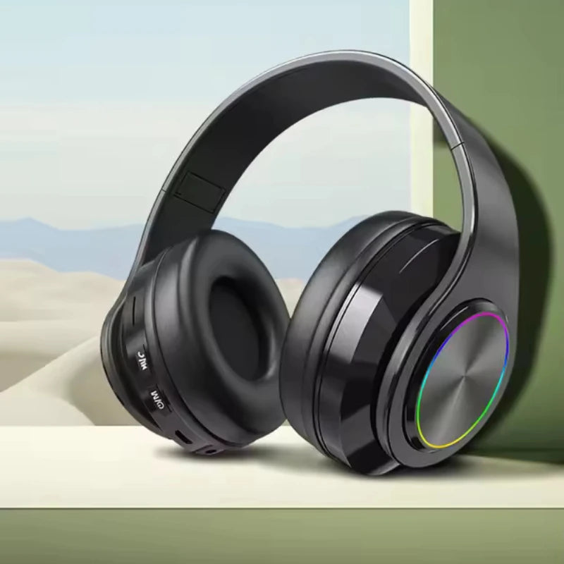 Fones de Ouvido Bluetooth RGB B39 – Cancelamento de Ruído, Dobrável, HIFI Estéreo, TF Card e Ideal para Esportes