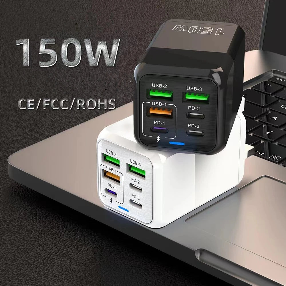 ⚡ Carregador Turbo 50W com 6 Portas USB e USB-C – Super Carregamento Rápido PD QC 4.0