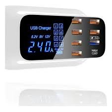 ⚡ Estação de Carregamento Rápido com 8 Portas USB – Display de Corrente e Carregamento Inteligente