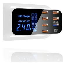 ⚡ Estação de Carregamento Rápido com 8 Portas USB – Display de Corrente e Carregamento Inteligente
